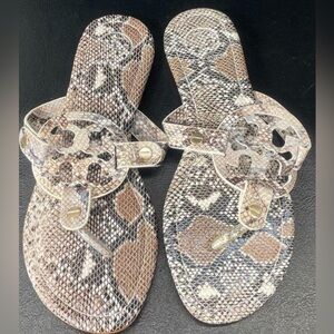 Tory Burch Miller Snakeskin Sandals, Size 40